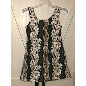 Hawaiian Dress Womens Size L Large Hibiscus Floral Tiki Sheath Green White
